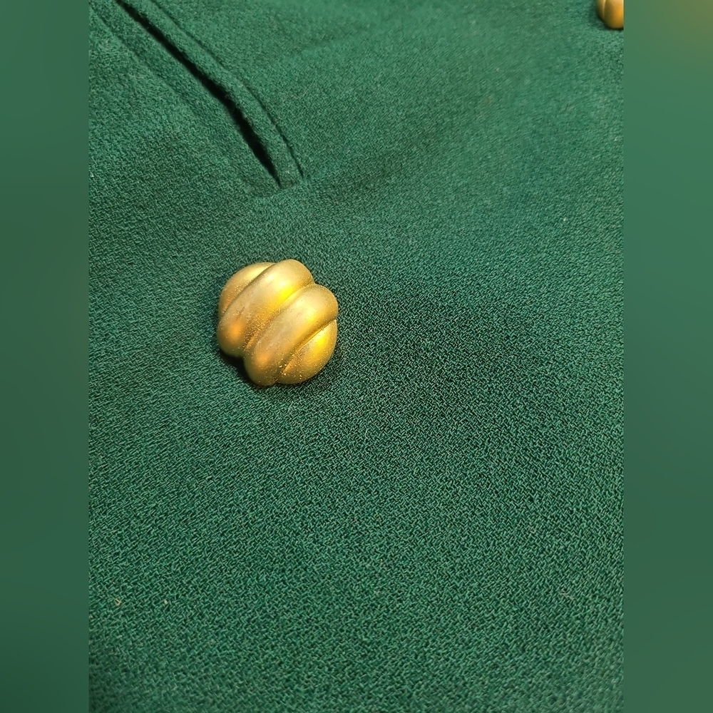 Talbots Vintage 100% Wool Green Double-Breasted Trench Coat Sizr Medium - Picture 3 of 4